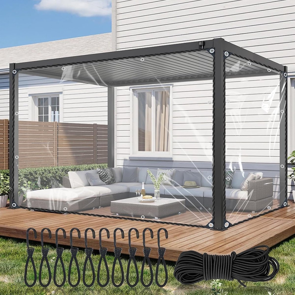 Zeil 2 x 2 m met elastische touwen en haken