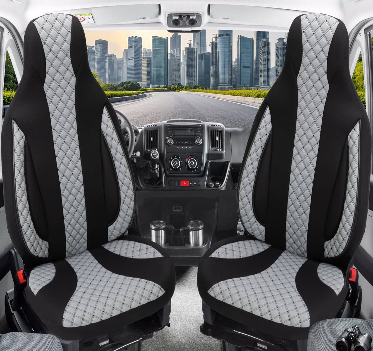 Autostoelhoezen voor Audi Q4 BJ vanaf 2021 – Stoelhoezen voor bestuurder en passagier in Zwart/Grijs