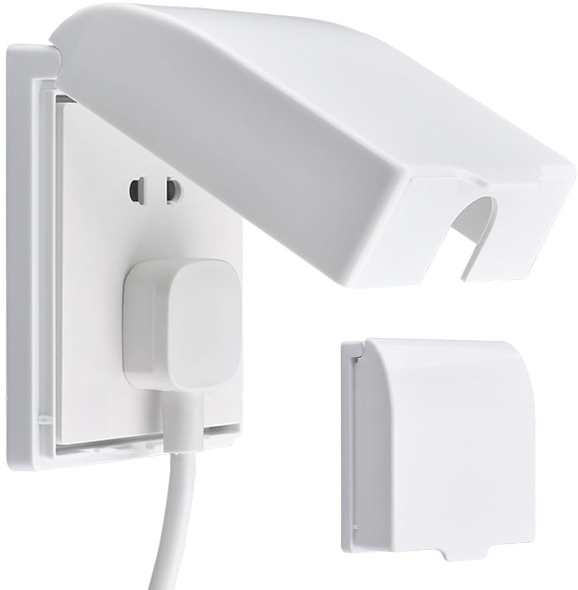 Stopcontactafdekking 11,4 x 10 x 4,2 cm, waterdichte stopcontactafdekking, type 86 stopcontact, regenbescherming, zelfklevende stekkerafdekking voor badkamer, thuis, wit