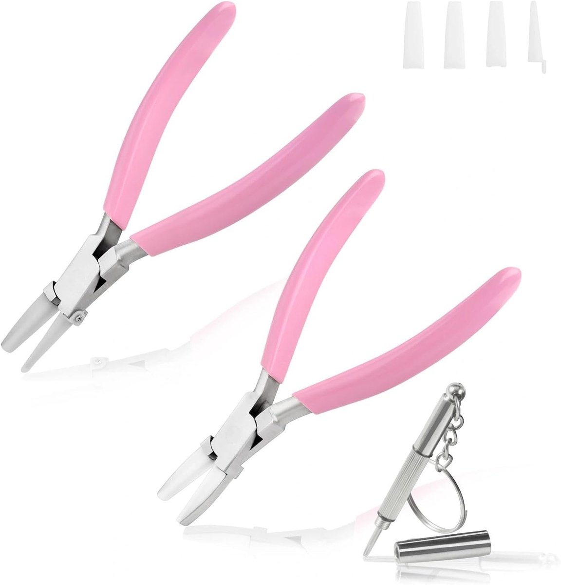 Set van 2 ronde en platte nylon kaakbriltangen, met veer, reparatieschroevendraaier, reservebekken, roestvrij staal, voor het aanpassen van de frames