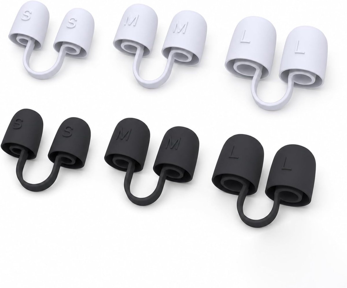 6 stuks, 3 maten (S, M, L) in wit en zwart, snurkstopper van siliconen, neusdilatator voor beter ademen en slapen, herbruikbare neusklem, met opbergdoos