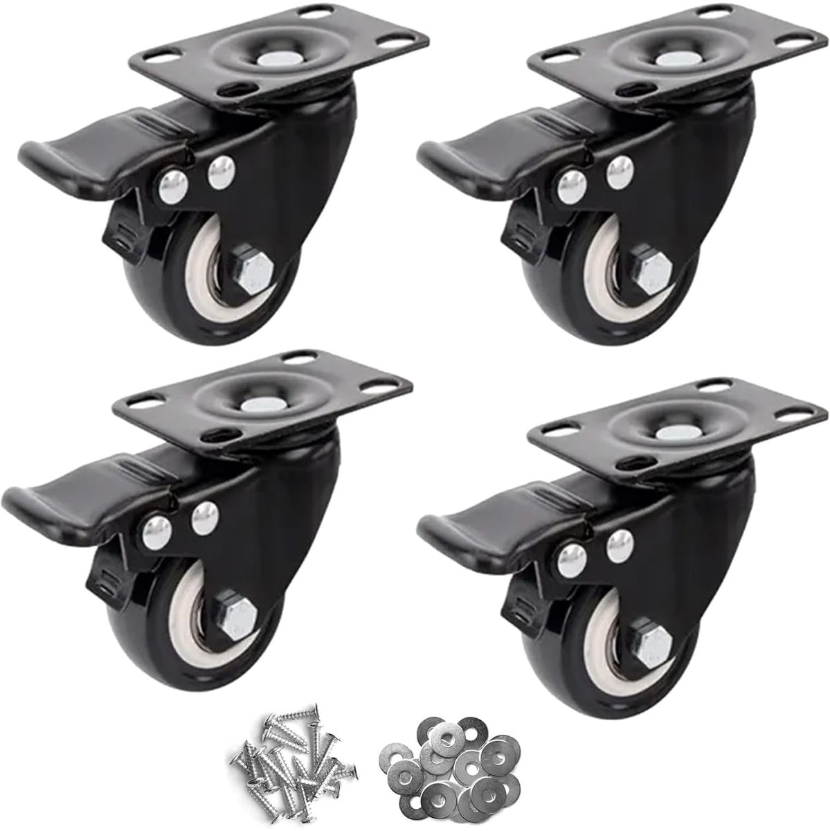 Zwenkwielen, heavy duty wielen met rem, geen geluidsblokkering polyurethaan (PU) wielen voor tafel, aanhanger, zaagtafel, werkbank, winkelmandje (3,8 cm)