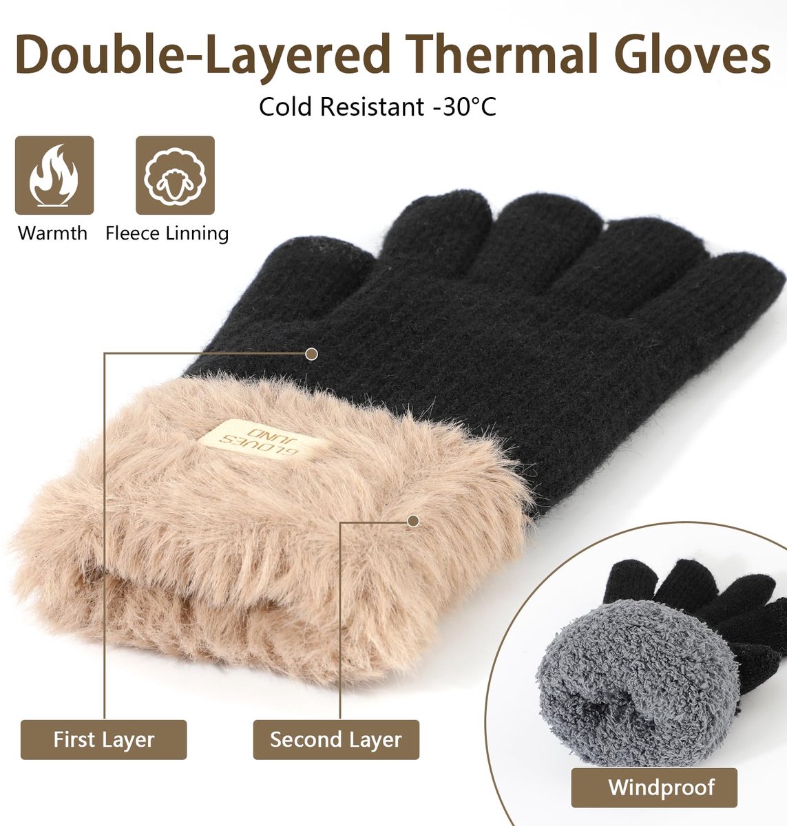 Winter gebreide handschoenen dames - thermisch fleece - winddicht - ideaal voor buitenactiviteiten - SnelShoppen