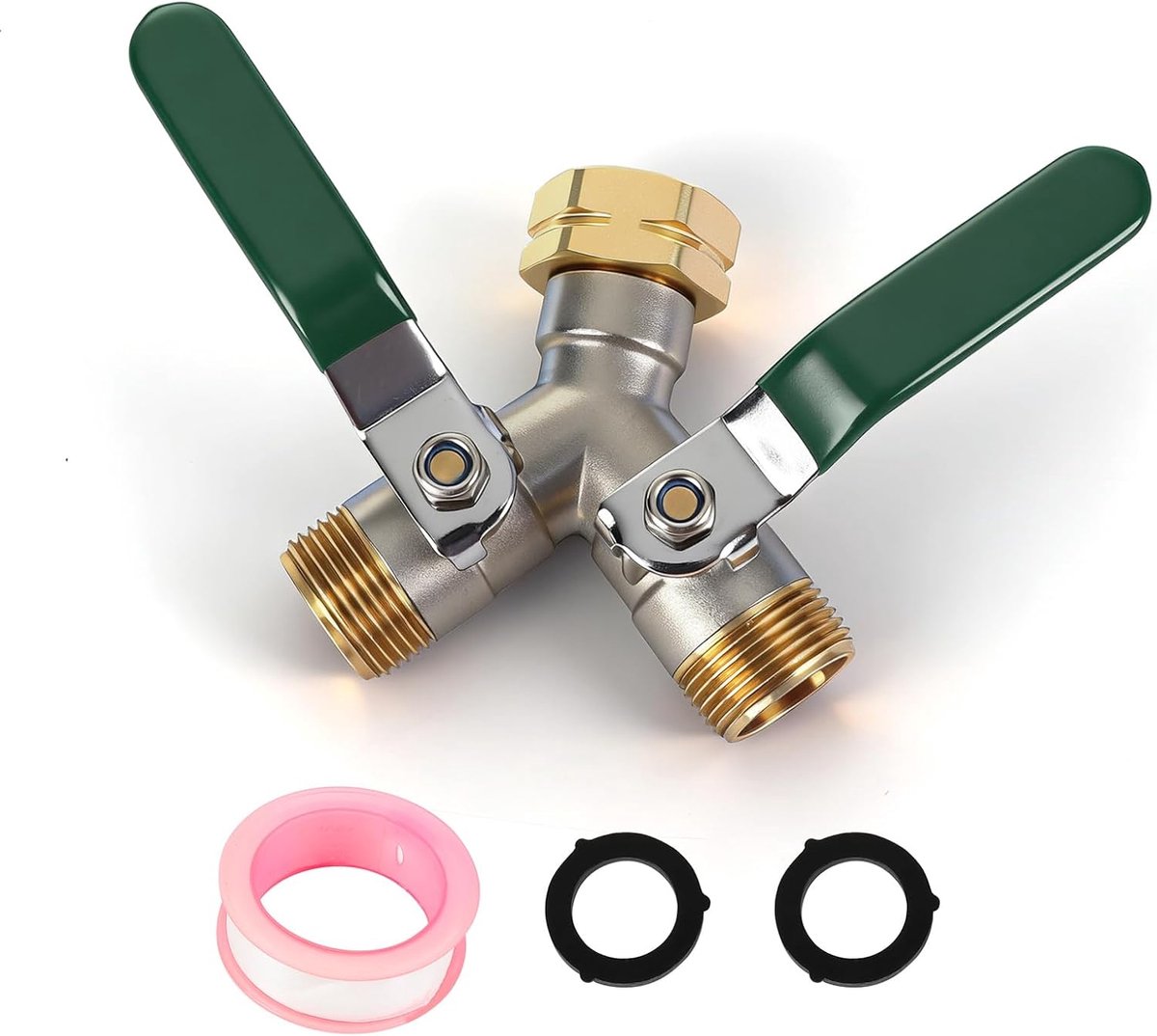 Slangsplitter, 2-weg heavy duty met 2 pakkingen 1 plakband 3/4 inch GHT-draad Y-ventiel, tuinslangsplitter met lange handgreep voor thuis, tuin, buiten