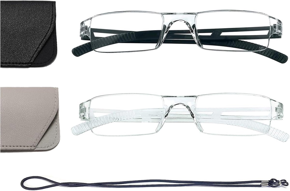 Frameloze leesbril, licht en comfortabel, anti-blauw licht, leeshulp voor dames en heren, met brilholster
