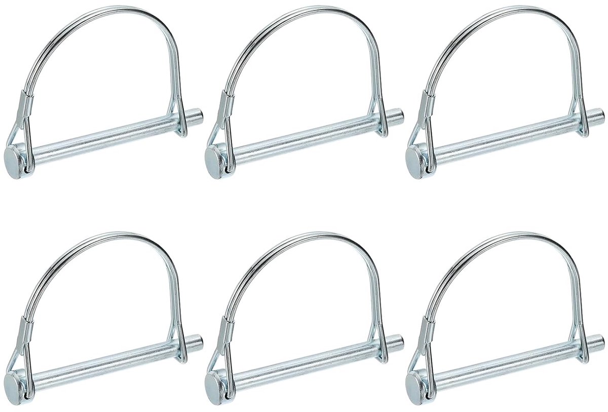 70mm lange stalen verzinkte klapsplinten 6.3mm diameter, 6 stuks halve cirkel D-vorm buisklapsplinten met vergrendelingsbouten voor aanhangwagen, boerderij tractor grasmaaier