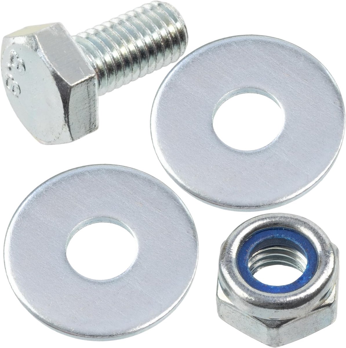 - Set van 15 M10x20 mm zeskantbouten + 30 brede ringen + 15 M10 zeskantige zelfborgende moeren | Voor huishoudelijke projecten, renovatie en lichte reparatie | staal