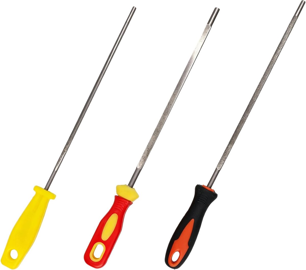 3st Kettingzaagvijl, Ronde Vijlset voor Het Slijpen van Kettingzaagkettingen in 3 Specificaties met Ergonomische Kunststof Handgreep voor Houtbewerking (5/32in, 7/32in, 3/16in)