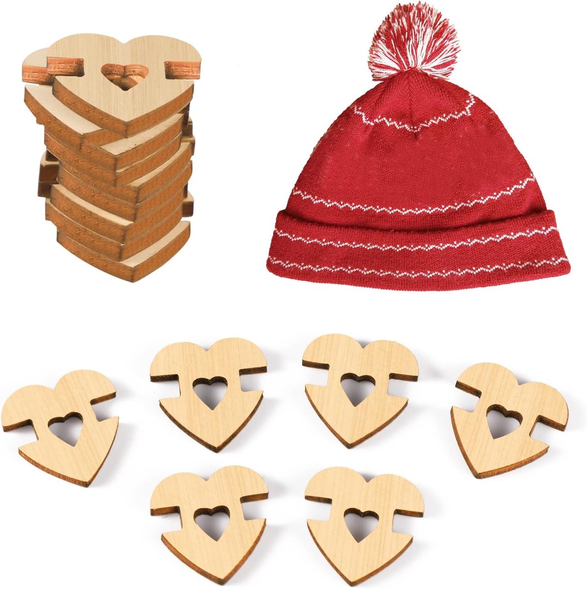 Knopen voor Hoeden, 20x20mm Handgemaakte Houten Knopen Afneembaar Hoedenknop Namaakbont Pom Pom Keepers Houder voor Gebreide Mutsen Sluiting Ambacht Accessoires (Liefde)