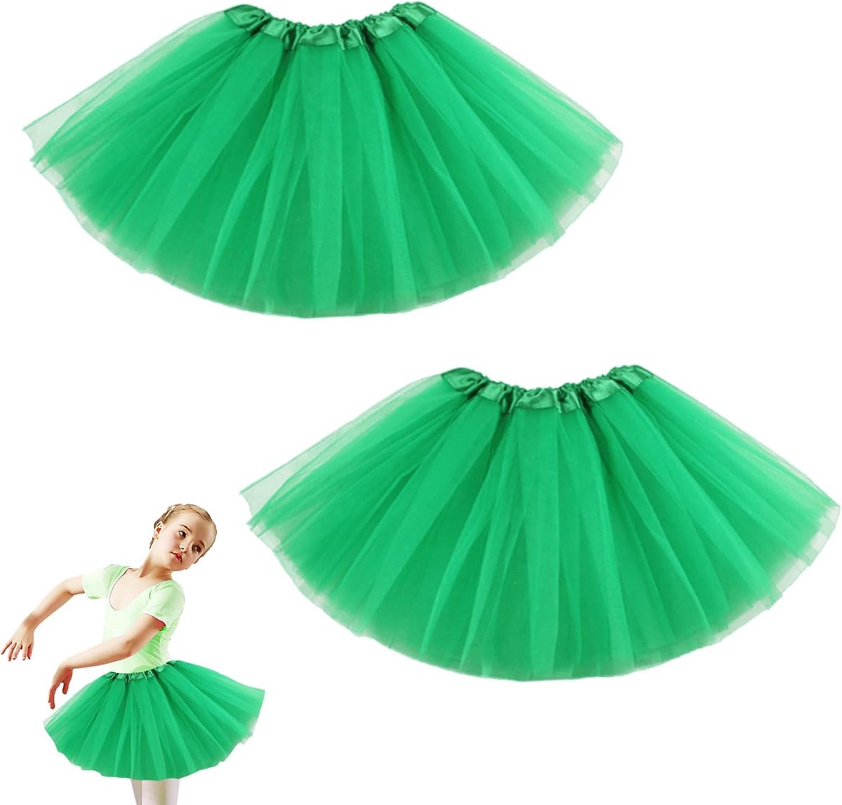 2 stuks tutu voor dames, tule rok, tutu-rok voor dames, minirok voor kostuumfeesten, performance-kostuum, carnaval, verjaardagscadeaus, retro jaren 80-feest (groen)