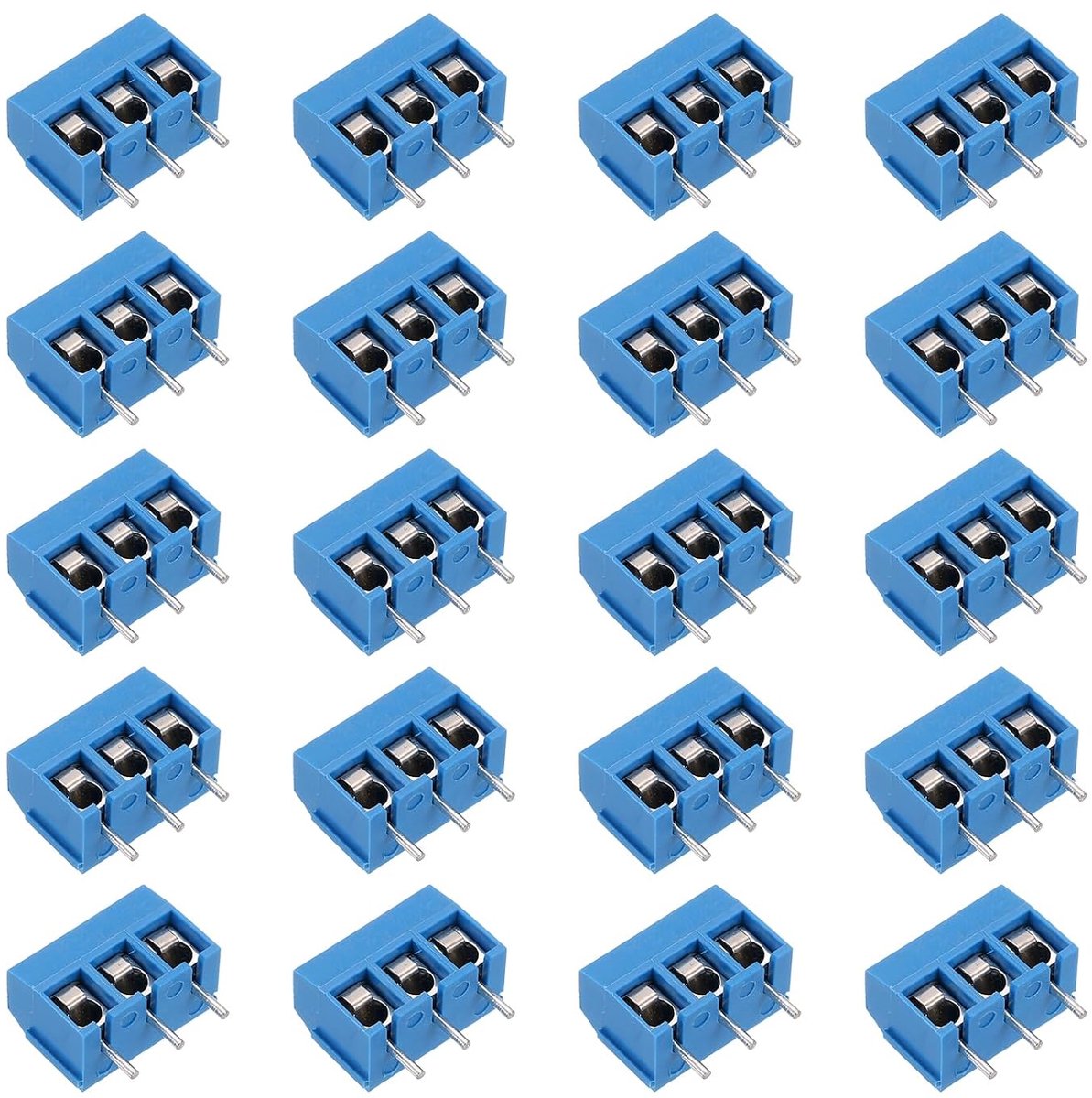 PCB-klemblokken, 20 stuks, schroefklem voor PCB, 3-polig, met 5 mm helling, 300 V, 16 A, voor elektronische doe-het-zelfprojecten (blauw, 15 x 14 x 8 mm)