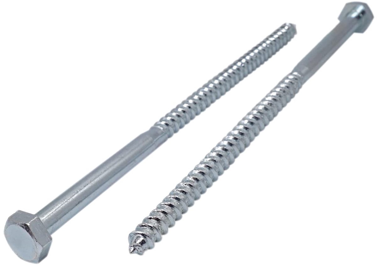 (Pack van 2 stuks) DIN 571 verzinkt staal zeshoek houtschroeven M12 x 200 mm, zeskantschroef, vertragingsbouten, zeskantkop, busschroeven (2, M12 x 200 mm), zilver