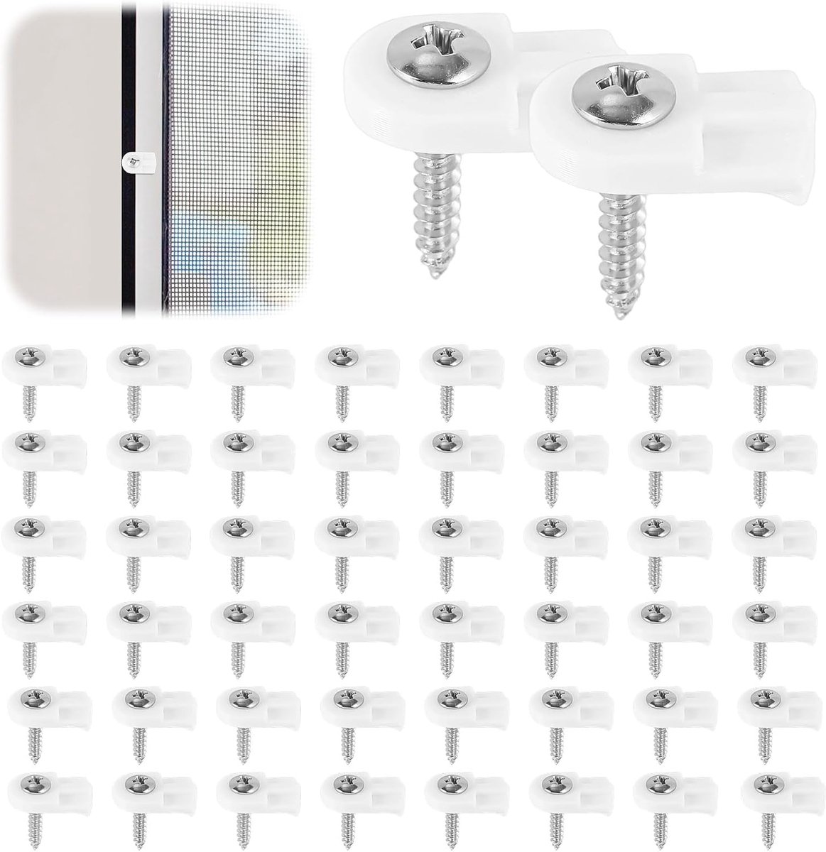 50 Stuks L5766 & PL7906 Raamhorclips, Vlakmontage Stormraamclips met Schroeven Horhouders voor Het Bevestigen van Ramen en Stormdeurpanelen (Wit)