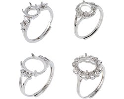 4 stuks Prong-ring-setings 4 stijlen zirkoniastenringen ovale messing platina ringen met verstelbare klauwen ringonbewerkte ringen voor doe-het-zelf ringen en sieraden maken