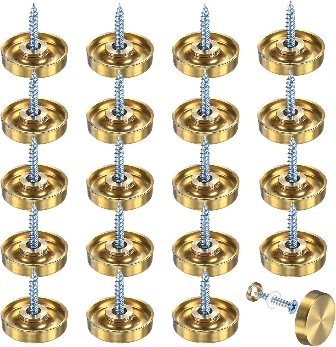 Set van 20 schroefdoppen met een diameter van 2,2 cm, van geborsteld roestvrij staal, decoratief, voor schroeven en spijkers voor reclame en hardware/badkamer [goudkleur]