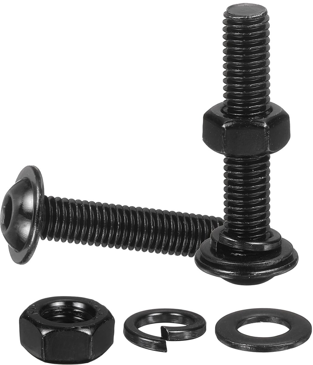 METERXITY Set van 10 M8 x 45 mm flenskop inbusschroeven zwart 304 roestvrij staal 18-8 binnenzeskantschroeven schroeven moeren plat en veerringen voor doe-het-zelf meubels auto