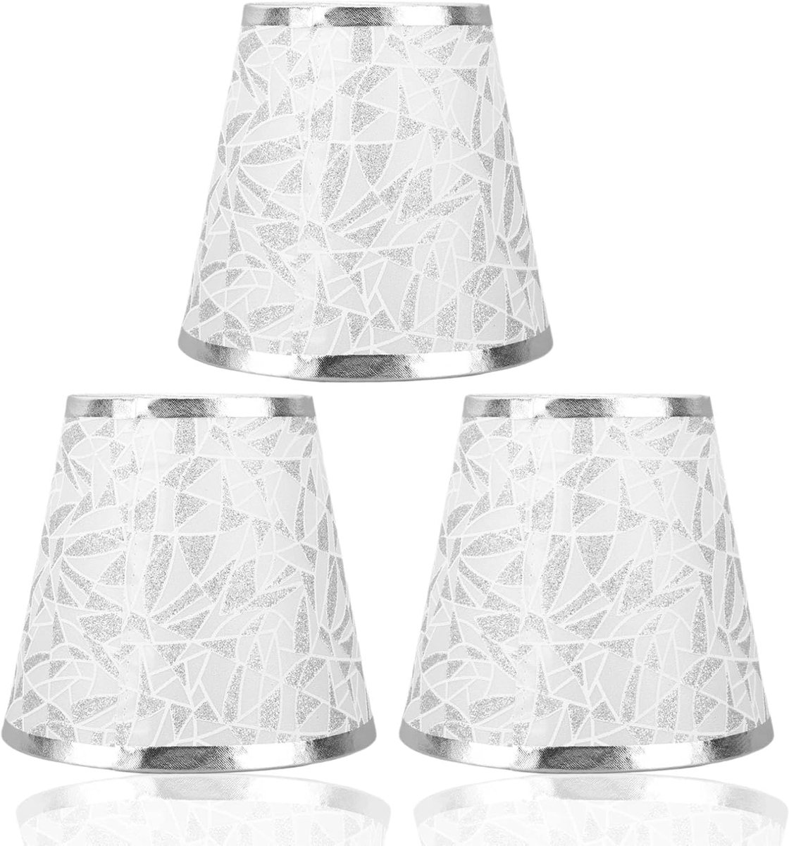 Lampenkappen 3-delige set, kloklampenkappen, kleine lampenkappen voor tafellampen, E14, stoffen lampenkap, voor kaarslampen, wandlamp (zilver)