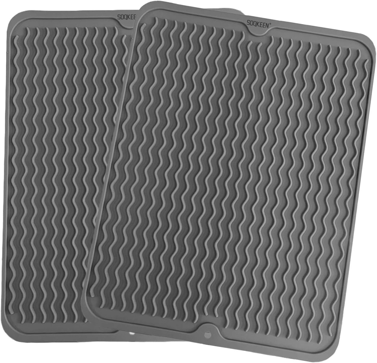Afdruipmat Keuken Donkergrijs 40 x 30 cm 2 Stuks, Sneldrogende Droogmat Aanrecht, Antislip, Hittebestendig, Opvouwbare Afdruipmat voor Gootsteen en Keukenblad