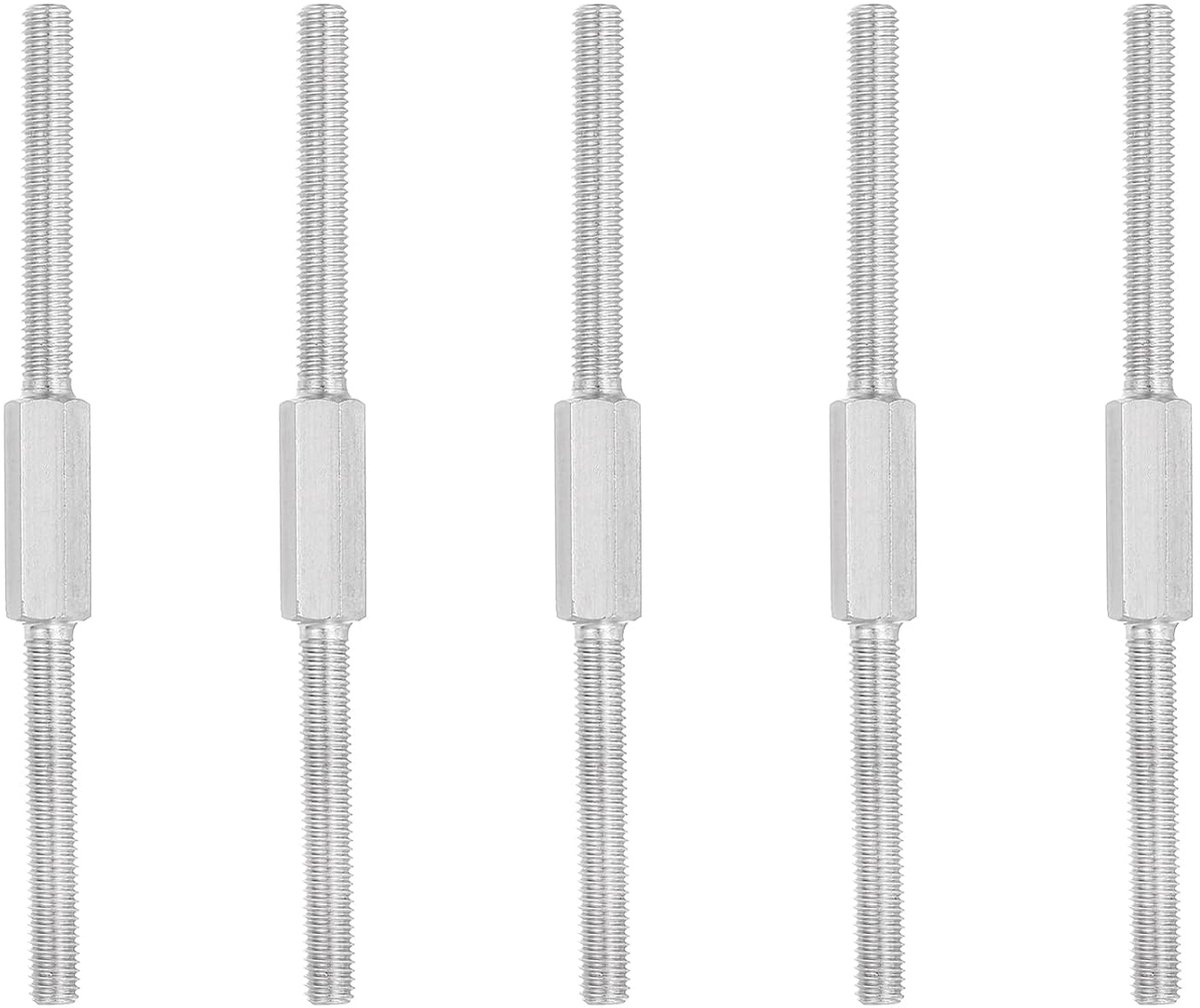 Dubbeleindige schroefdraadbouten, schroefdraadadapter M5 x 90 mm schroefdraadstiftschroef, 304 roestvrij staal links- en rechtse schroefdraad stang adapter voor meubelhardware