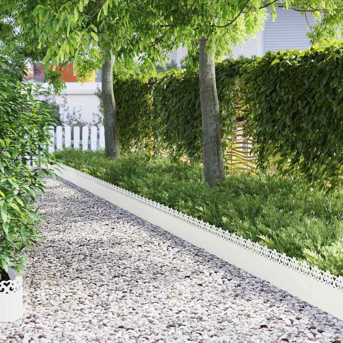 20 stuks van staal in wit, 103 cm lang, 5 mm breed, 22 cm hoog, robuuste gazonrand voor buiten