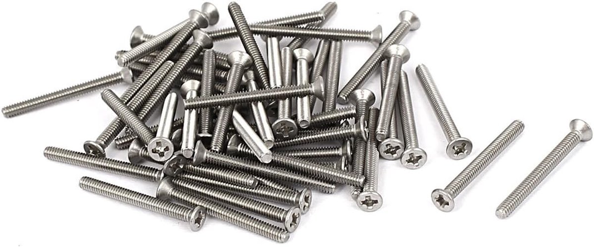 sourcing map 50 stuks kruiskop verzonken kop platte kop machineschroef roestvrij staal M2x20mm de