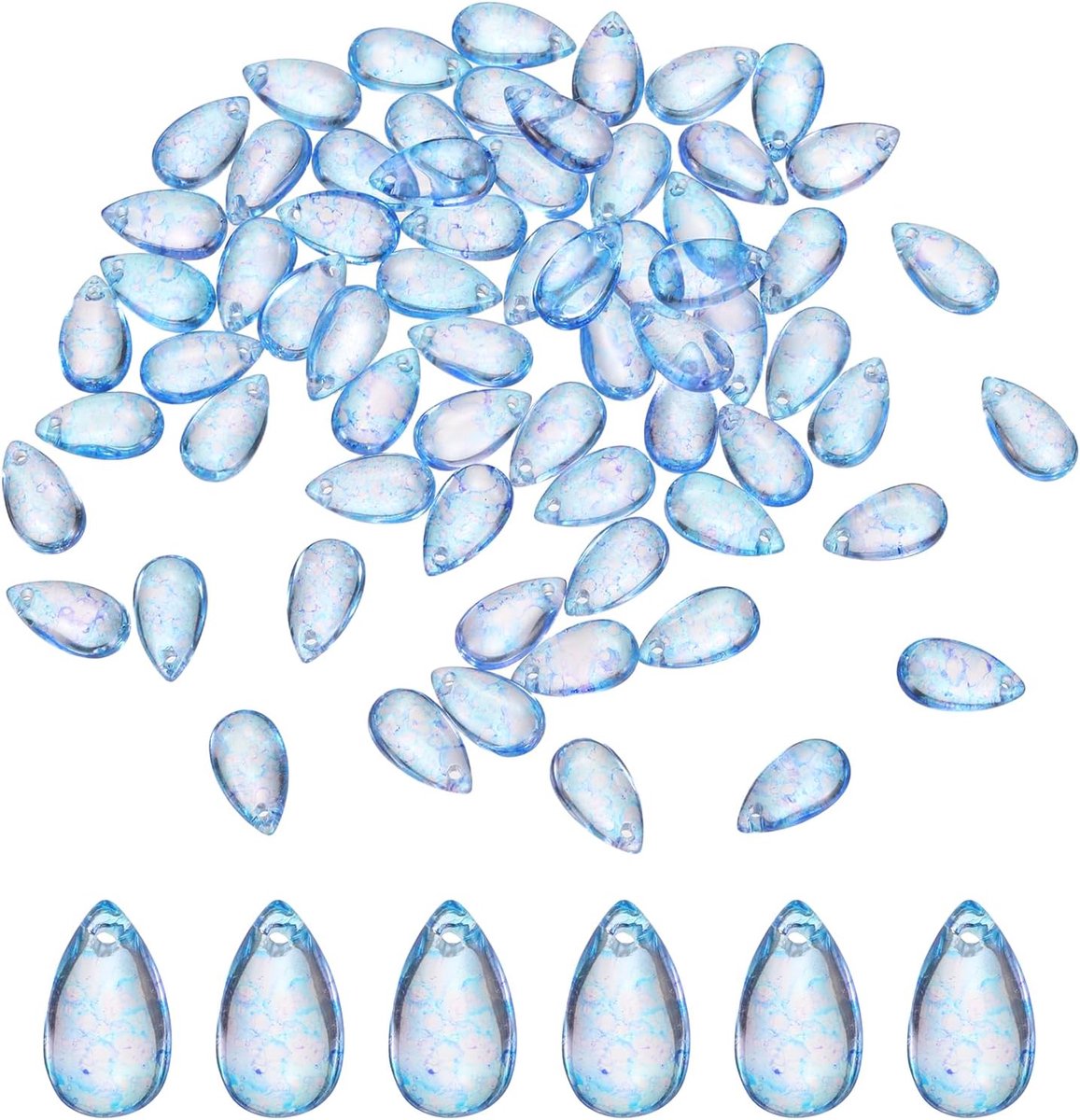 Kralen in druppelvorm, 8 x 14 mm, glazen hangers in druppelvorm, kralen met gat bovenaan, voor doe-het-zelf sieraden, armbanden, halskettingen, blauw