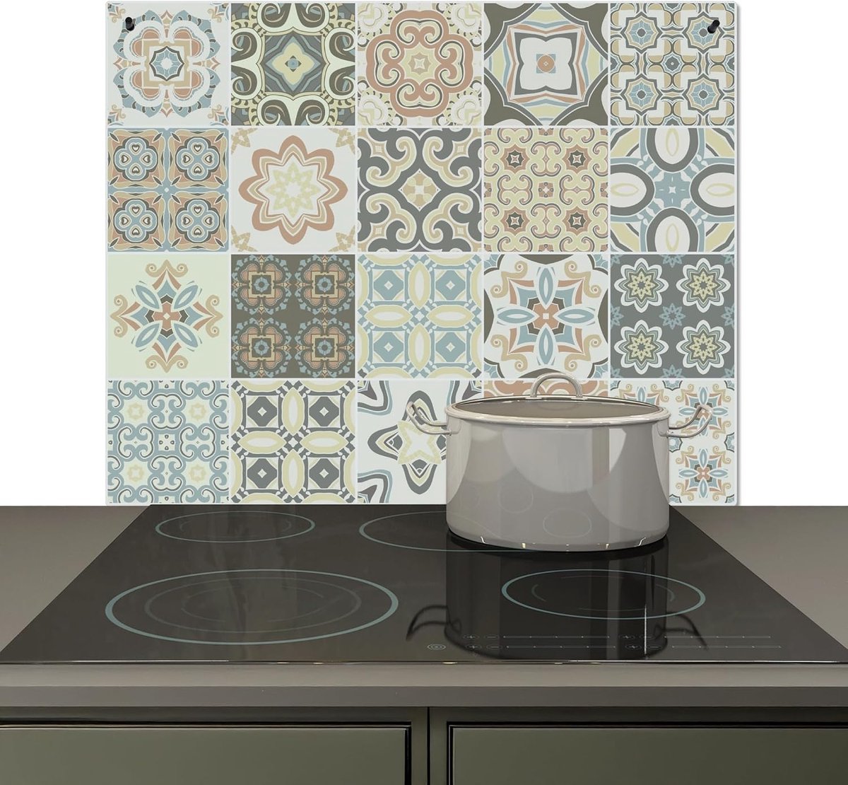 Spatscherm Keuken 52x60 cm Kookplaat Achterwand Beschermer Muur Spatwand Fornuis Aluminium Hittebestendig - Patroon - Tegel - Mozaïek | 60 x 52 cm - achterwand, keramische plaat afdekplaat patroon - tegel - mozaïek