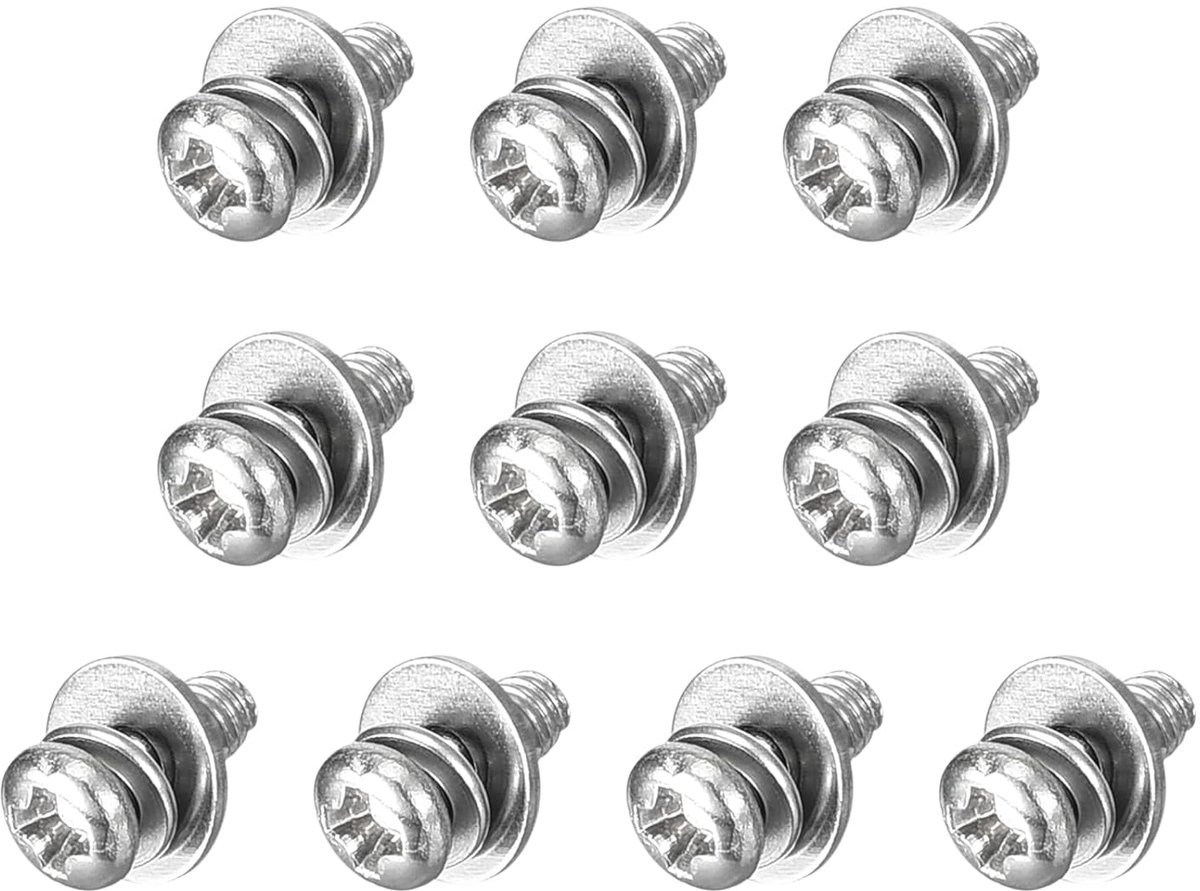 M2,5 x 5 mm 304 roestvrij staal Phillips Pan Head machineschroeven bouten gecombineerd met veerring en sluitringen 10 stuks
