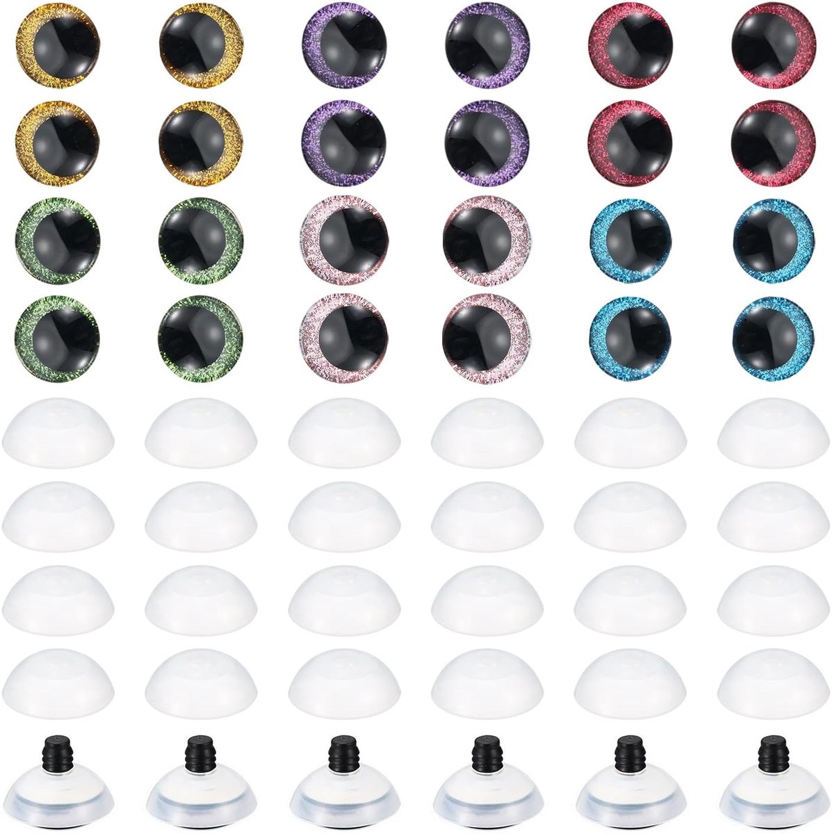 Ogen, 24 Stuks Pop Realistische Kleurrijke Haakveiligheidsogen voor Decor Haakaccessoires Poppen Knutselen, Gemengde Kleuren