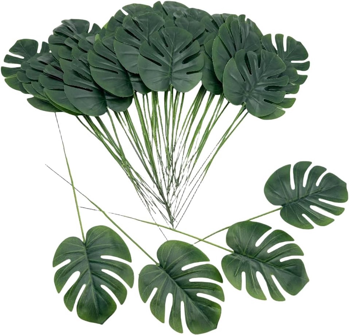 Kunstmatige palmbladeren, 11 inch kunstmatige bladeren voor decoratie, middenstukken decoratie voor tafelfeest, bladeren wanddecoratie voor bruiloft douche decoraties (50)