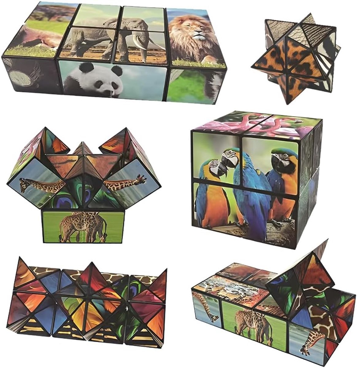 Set van magische sterren-cubes 2-in-1 - Voor kinderen - Infinity Cube dierlijk motief, Fidget Cube voor fijne motoriek en concentratie - Reisspeelgoed - Cadeau voor kinderen
