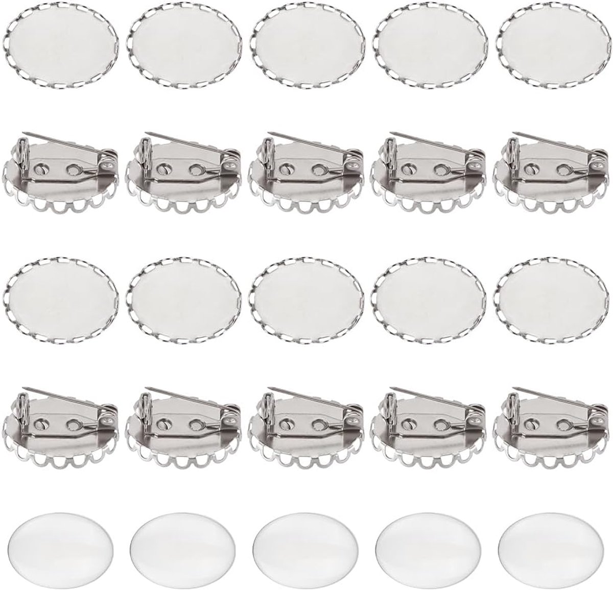 Broches, 304 roestvrij staal blanco cabochon broche basisinstellingen broche pin trays met glazen cabochons voor bruiloft sieraden maken doe-het-zelf ambachten