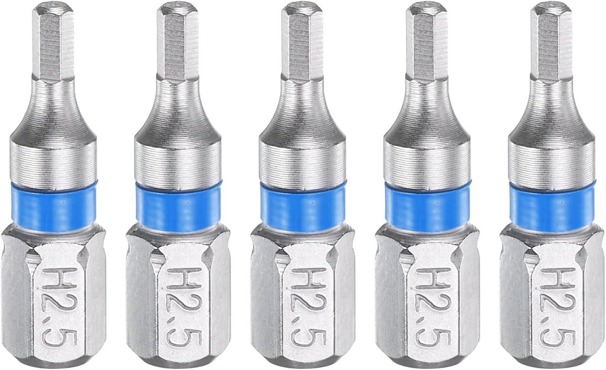 5 stuks zeskantige schroevendraaierbit H2,5 1/4" zeskantige schacht 25 mm / 1 inch lengte magnetische zeskantige kop bits S2 staal elektrische schroevendraaierbit