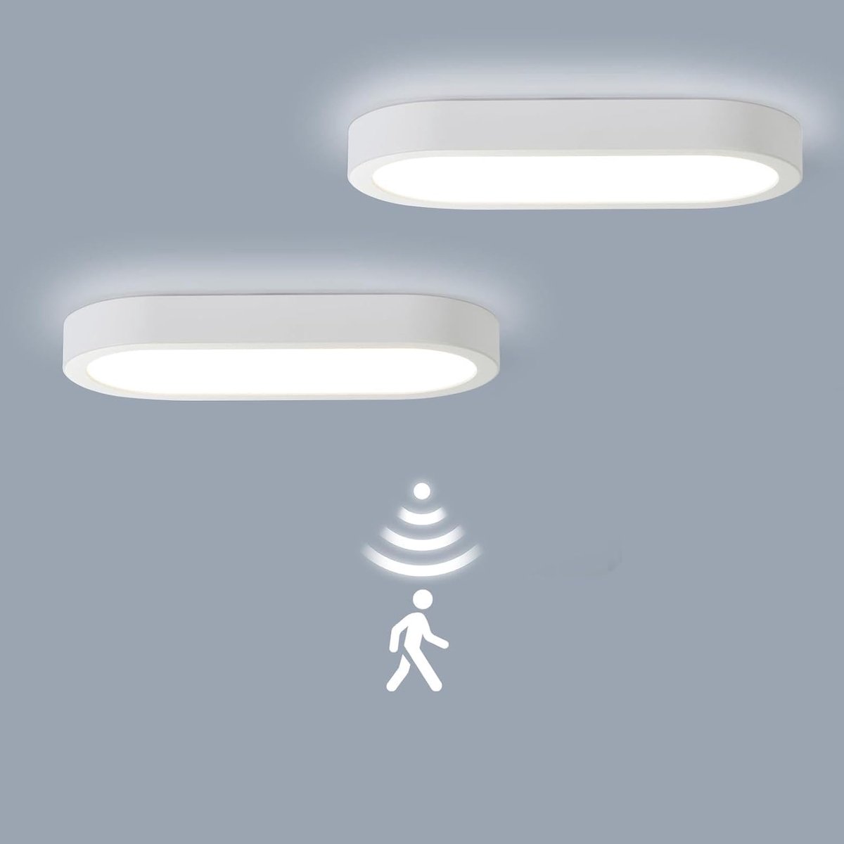 2PCS LEZOE 12W LED-plafondlamp met bewegingssensor voor binnen, 1700 lm 140 lm/W IP54-sensorplafondlamp, 4000K vochtbestendige lamp voor badkamer, gang, magazijn, kelder, garage, balkon 215x100x25mm