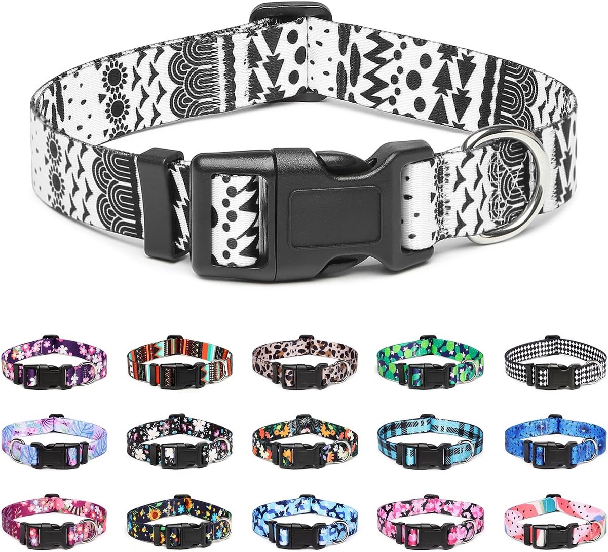 Verstelbare hondenhalsband - speciale ontwerpen, zachte comfortabele duurzame nylon halsband voor kleine, middelgrote en grote honden, M, zwart en wit B