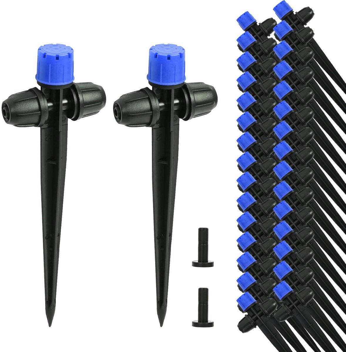 28 stuks druppelirrigatie, instelbare waterstroom, druppelsproeier voor 1/4 inch druppelirrigatieslang, voor tuinirrigatiesysteem (blauw)