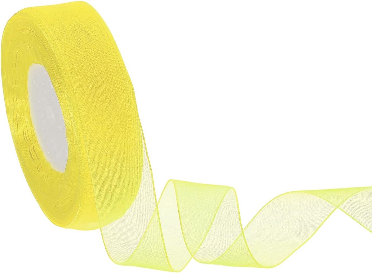 Transparant organza lint 25 mm x 45 m transparante chiffonlinten voor geschenkverpakkingen bruiloft decoratie bloemen boeket handwerk Kerstmis geel