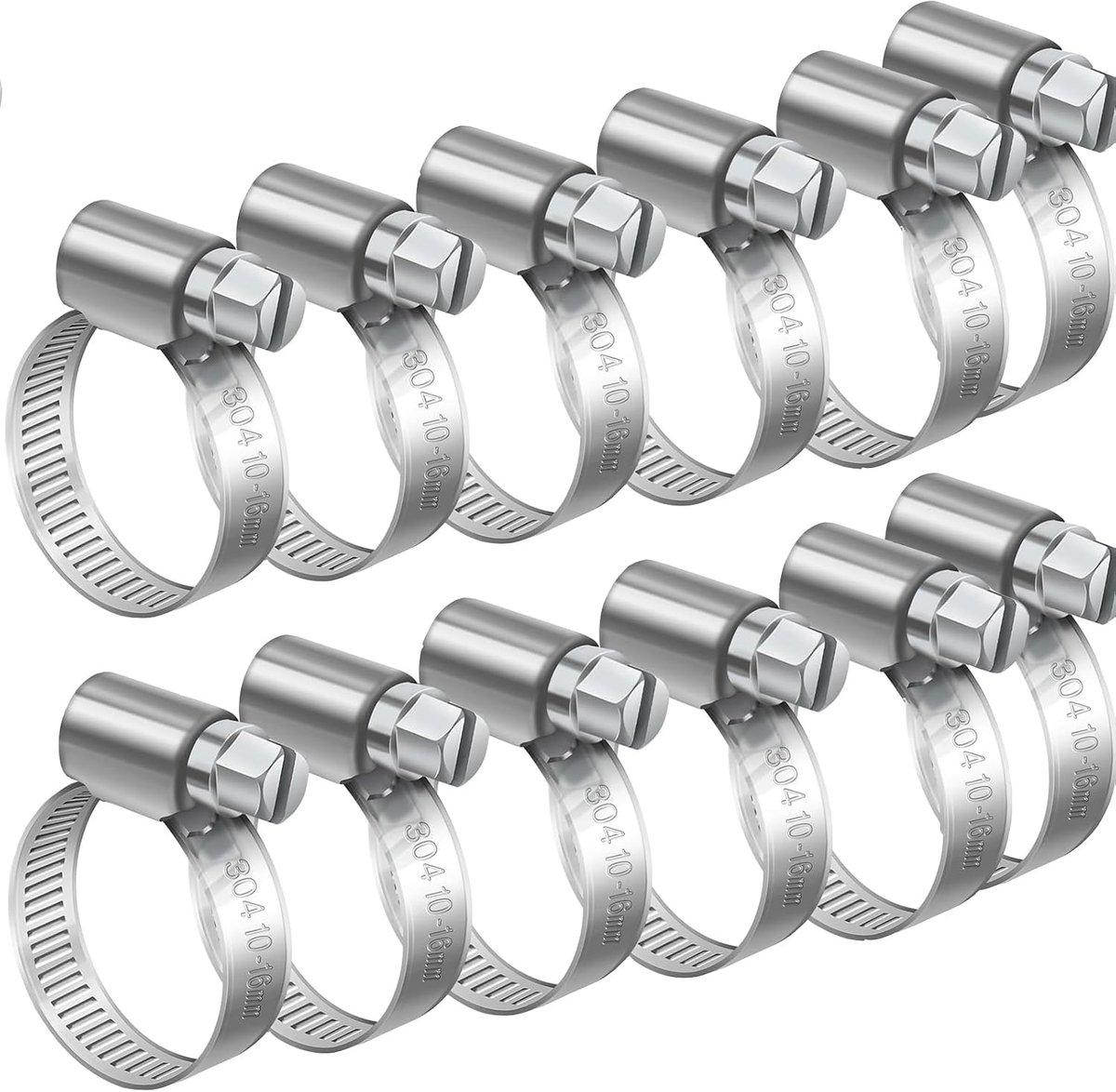 12 stuks slangklem wormwiel slangklemmen verstelbare 10-16 mm 304 roestvrijstalen slangklem roestbestendige kanaalklem voor het beveiligen van slangen en pijpen