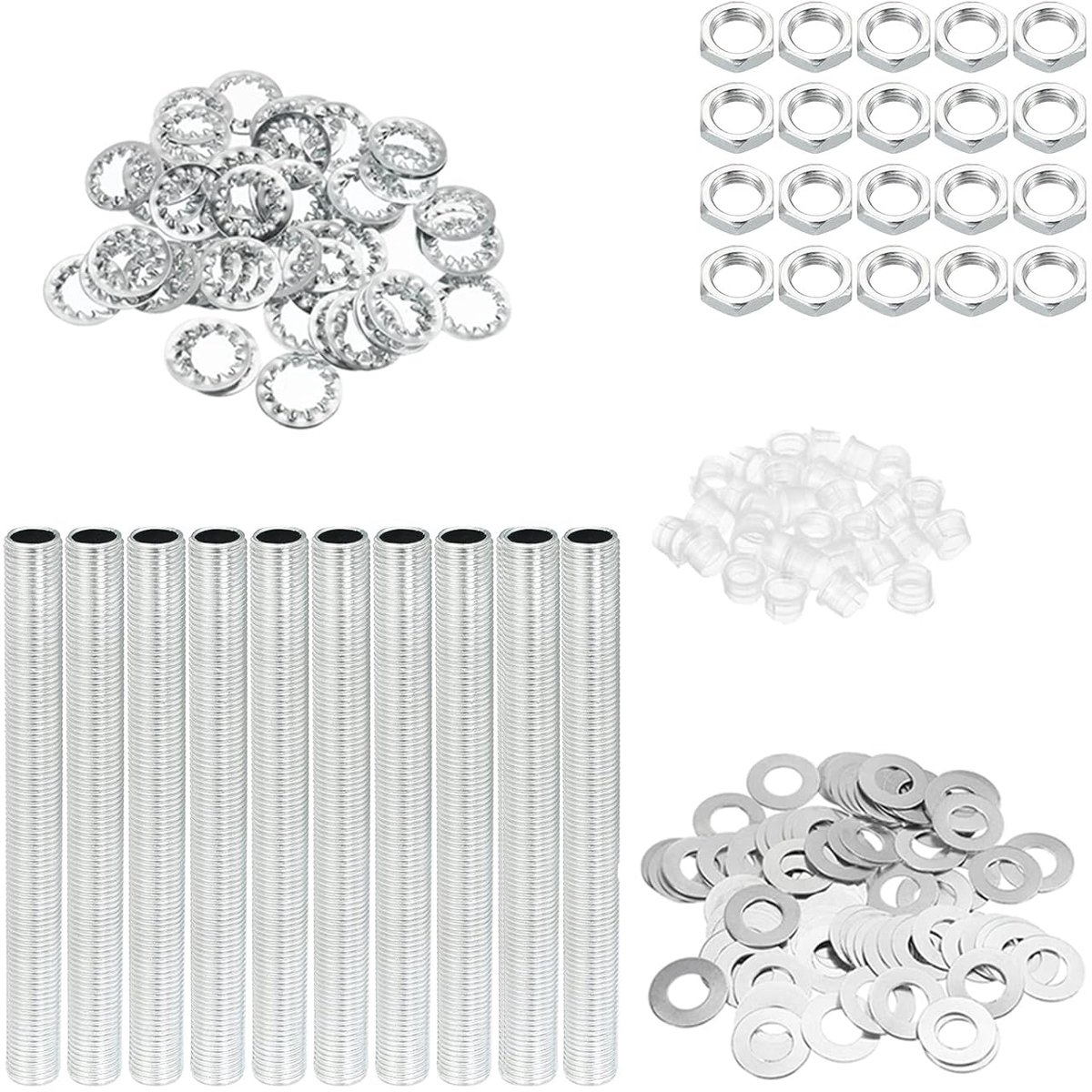 M10 schroefdraad 3,94 inch lamp buis kit met vergrendeling moeren sluitringen, bevestigingen assortiment hardware voor kroonluchter plafond DIY licht, zink coating