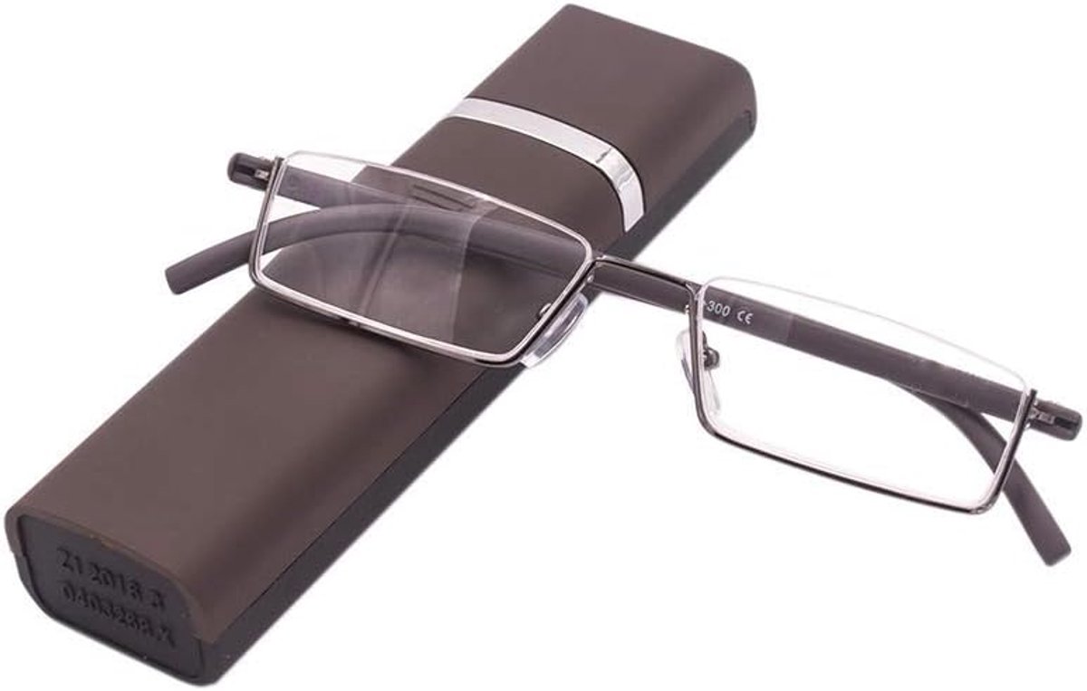 Leesbril met ultralicht TR90-montuur, leeshulp, halve bril van metalen frame met half frame, zichthulp met brillenkoker voor dames en heren