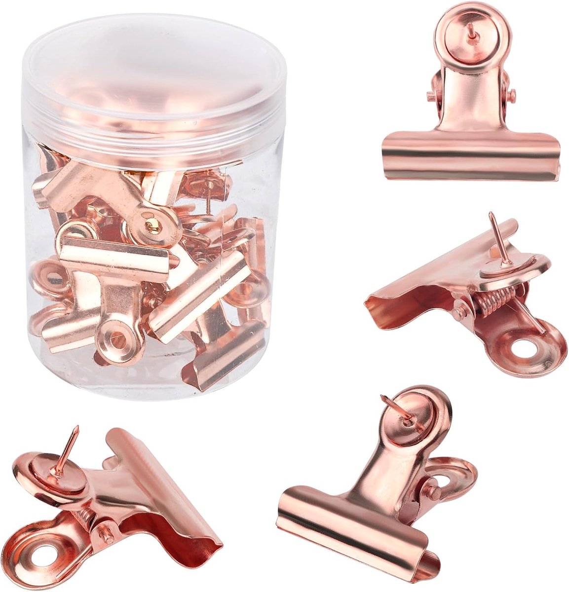 Punaises Bulldog Clips met Pins Metaal Pushpin Houder Bulletin Board Kurkbord Accessoires voor Thuiskantoor Cubicle Wall Gebruik(Rozegoud)