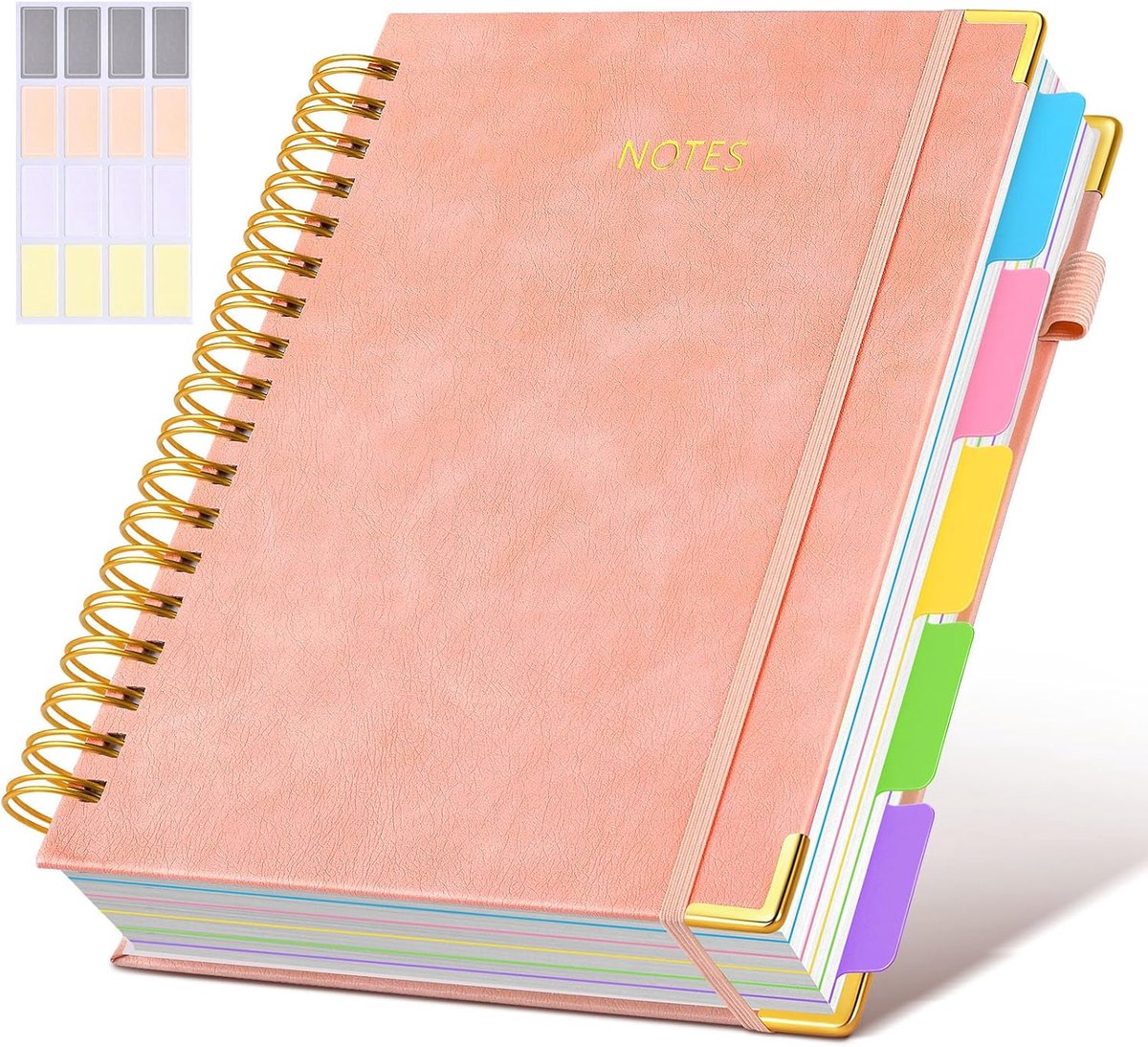 Spiraal notitieboek dagboek met verwijderbare verdelers tabs, 300 pagina's lederen 5-onderwerp notitieboek college gelijnd, 8 "x 10" grote B5 notebooks voor werk school notities nemen