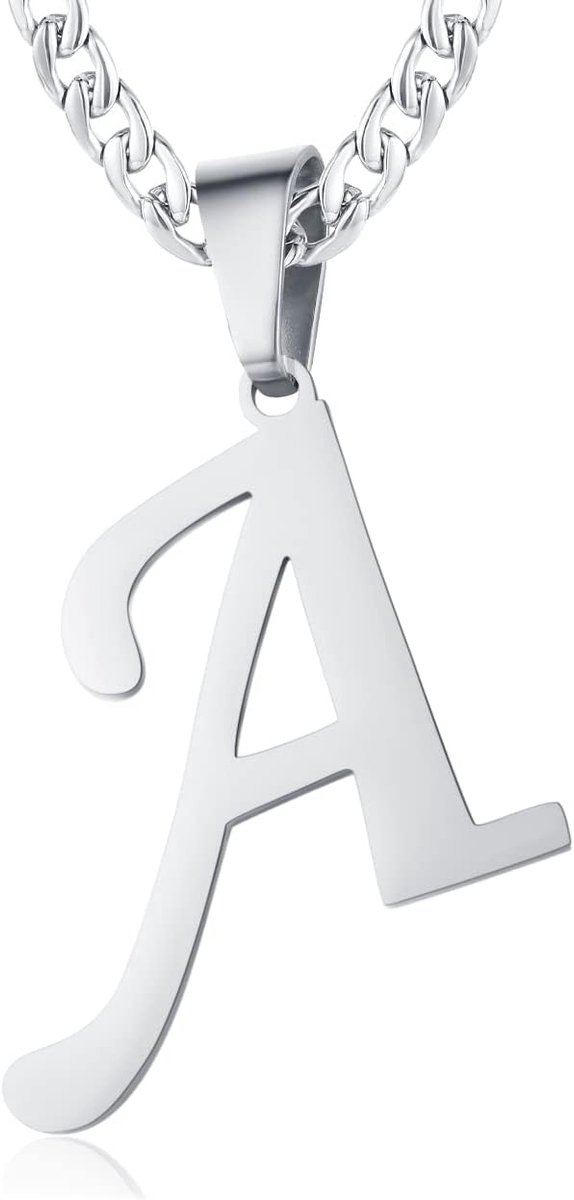 lengte halsketting voor heren en dames, hanger letter A-Z, Cubaanse ketting, breedte 6 mm, van roestvrij staal, Roestvrij staal, Geen edelsteen