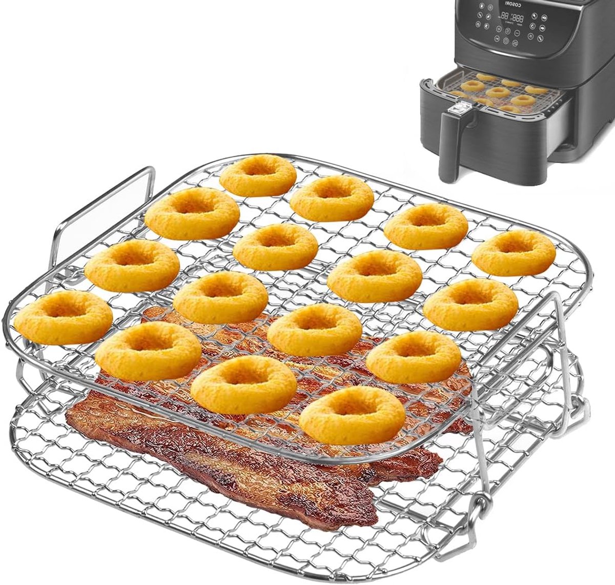 Rack voor Cosori Air Fryer, 304 roostervrij staal, 2-laags dehydrator-grillrooster, accessoires voor Cosori 5,5 L XXL, 6,4 L, Instant Vortex 5,7 l, Proscenic 5,5 l