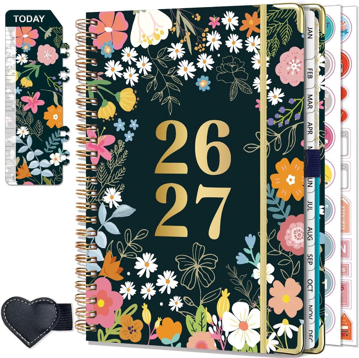 Agenda 2025 2026 Spiraal Weekplanner van juli 2025 - juni 2026 (12 maanden) A5 Schoolagenda met Planningsstickers, Pennenlus, Etui (N72-Rosa)