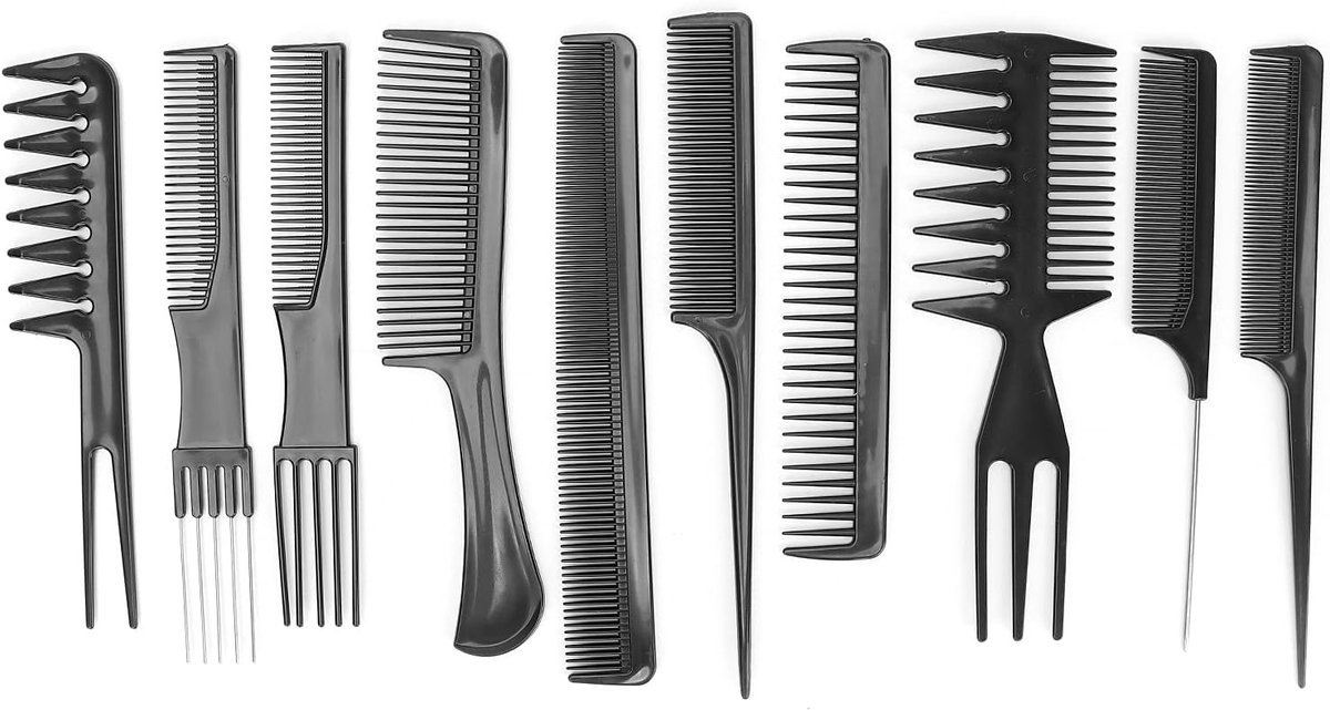 Kammenset, Professionele Salonkapperskammenset, Kapperskamset, Unisex Haarborstel, Haarstylingtool voor Nat en Droog Haar, 10 Stuks