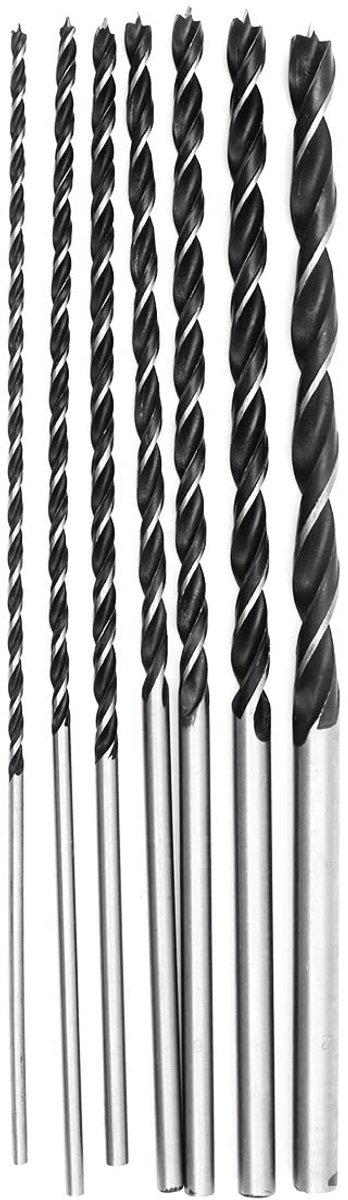 7-delige set 300 mm extra lange spiraalboren, gehard hardstaal gereedschap 4-10 mm voor het boren van houten gaten, PVC-plastic dozen