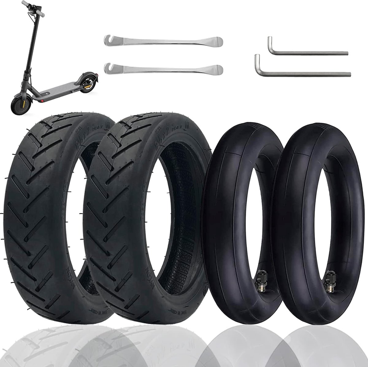 Set van 4 e-scooterbanden 8,5 inch met 1 band, 1 binnenband en 1 reservebinnenband, compatibel met Xiaomi M365/M365Pro2, zwarte reservewielen voor step