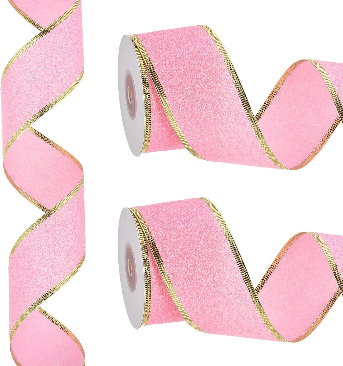 Kerstlint 20 m x 5 cm, metallic bedrade lint, glanzende geschenkverpakkingslint voor knutselen, verjaardag, bruiloft, festival, decoratie, roze goud