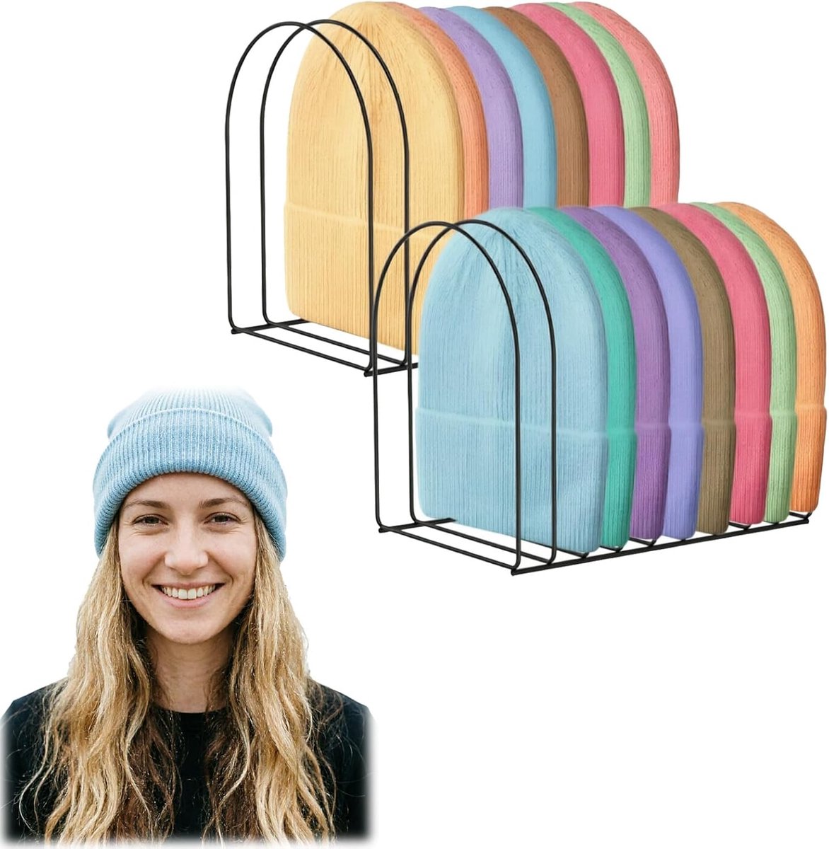 2 stuks hoedenstandaarden van metaal, hoedenstandaard, metalen kaphouder, wollen mutshouder, desktop cap-organizer, veelzijdige kaphouder voor het opbergen en display, magazijnlagers